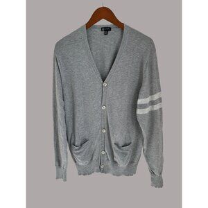 J.Crew Gray Cardigan Sweater L 80% Pima Cotton 20% Wool Button-Up Two-Stripe Sle